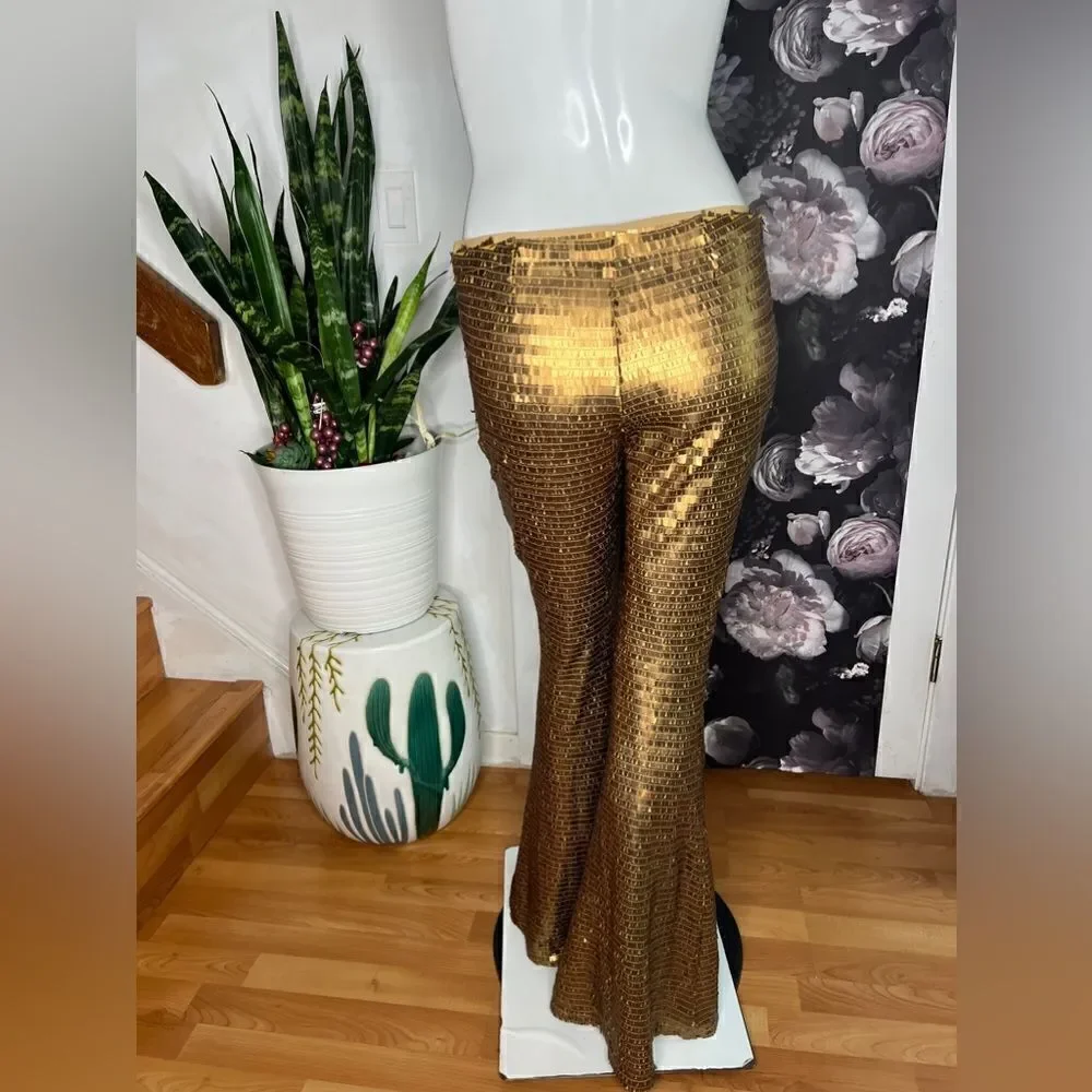 New  Free People Party Flare Pants Matte Gold